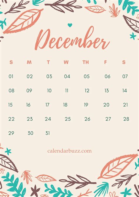 December 2019 Flower Printable Calendar Flower Printable Printable