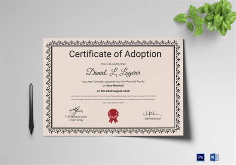 Pet Adoption Certificate Template