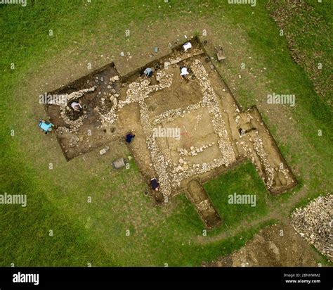 Aerial View Of An Archaeological Dig Hanging Hill Roman Villa Upton