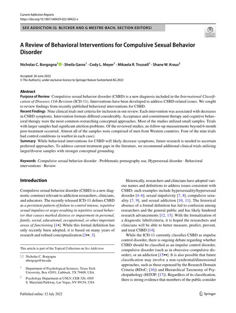 pdf a review of behavioral interventions for compulsive sexual behavior disorder