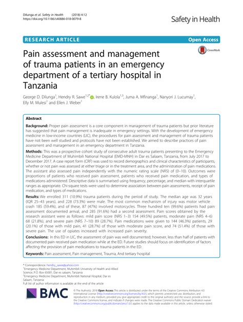 Pdf Pain Assessment And Management Of Trauma Patients In An Emergency