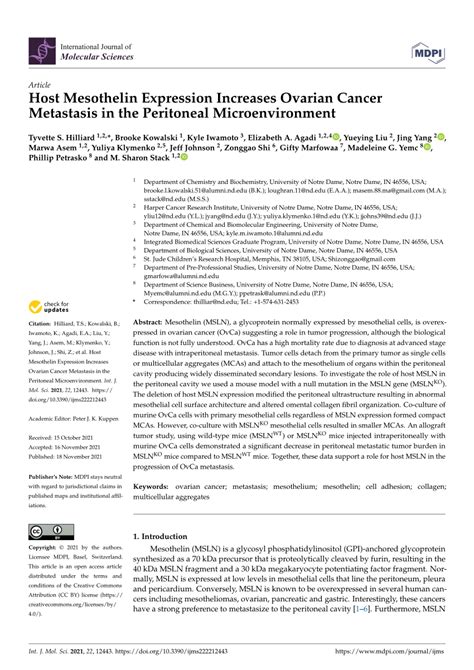 Pdf Host Mesothelin Expression Increases Ovarian Cancer Metastasis In