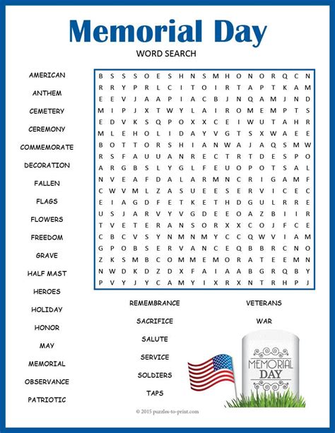 Large Print Memorial Day Word Search
