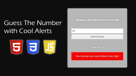 Guess The Number With Html Css Javascript Simple Js Project Youtube