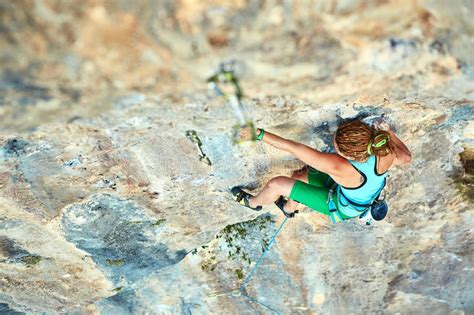 Female Rock Climber Stock Image Image Of Difficult Roof 64675893