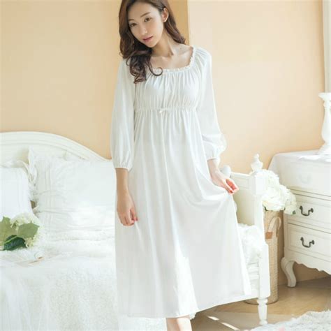 Long Cotton Nightgown Princess Sleep Lounge Pregnant Women White Home