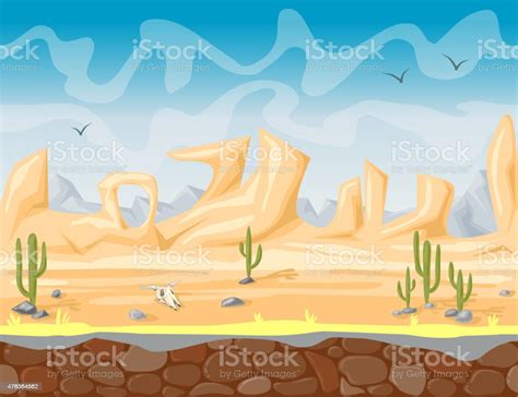 Seamless Cartoon Nature Wild West Landscape Stock Illustration