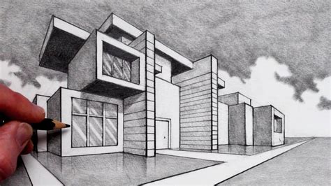 How To Draw In 2 Point Perspective Modern House Youtube Building