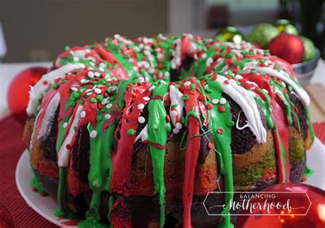 It's an easy christmas dessert to make but screams holiday fun with it's red and green pattern. Christmas Bundt Cake Recipe | Balancing Motherhood