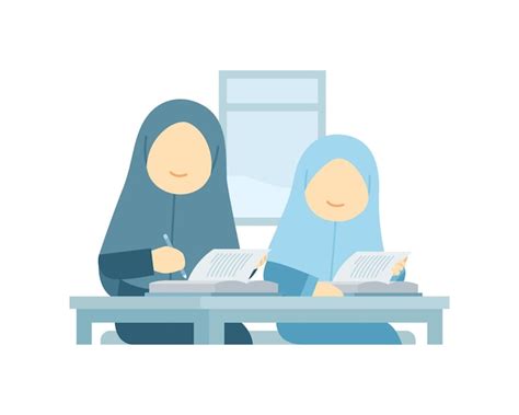 Premium Vector Muslim Girls Studying At Islamic School Illustration