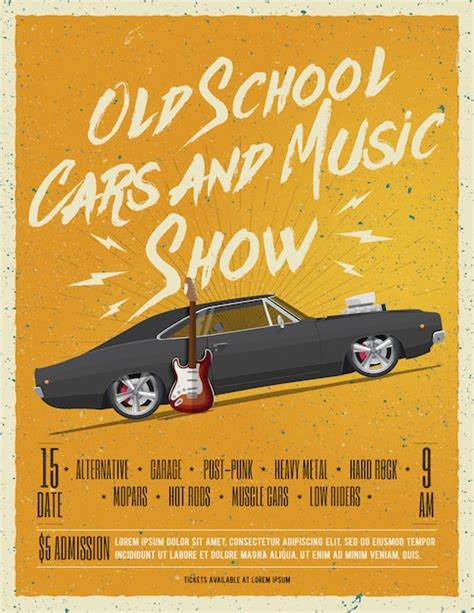 Affiche Old School Cars And Music Vecteur Premium