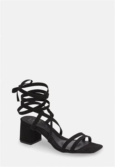 black two strap lace up mid heel sandals missguided sandals heels lace up sandal heels mid