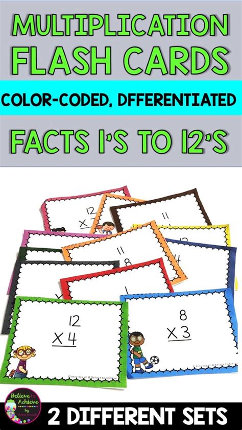 Multiplication Flash Cards Color Coded Differentiated Math