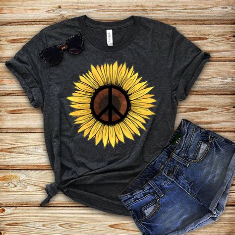 Hippie Sunflower Peace Symbol Shirt Hoodie Tank Top And