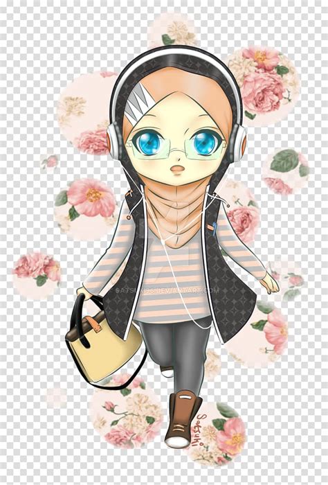Female Profile Wearing Headset Illustration Chibi Anime Hijab Muslim