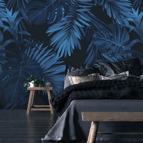 Midnight Tropics Mural In Navy Mural Feature Wall Wallpaper Navy