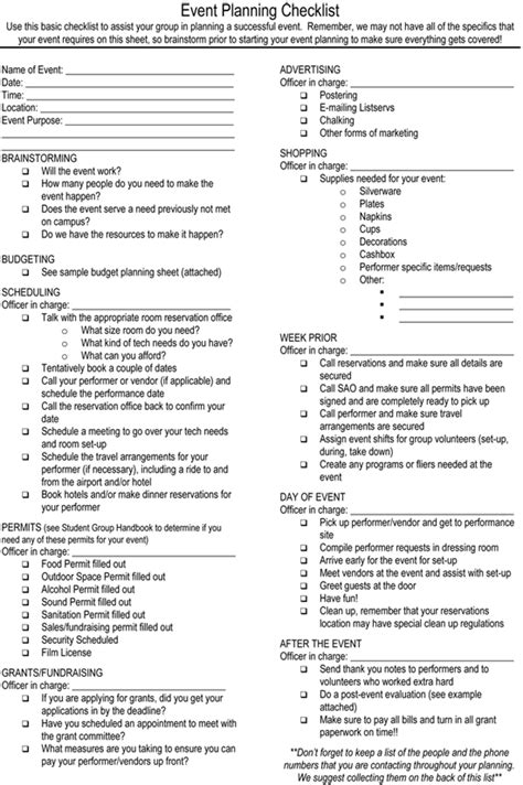 event planning checklist samples   type  event