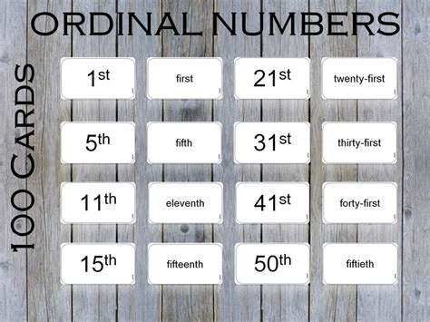 Numbers Flashcards Printable Ordinal Numbers 1 50 Learning Etsy Australia