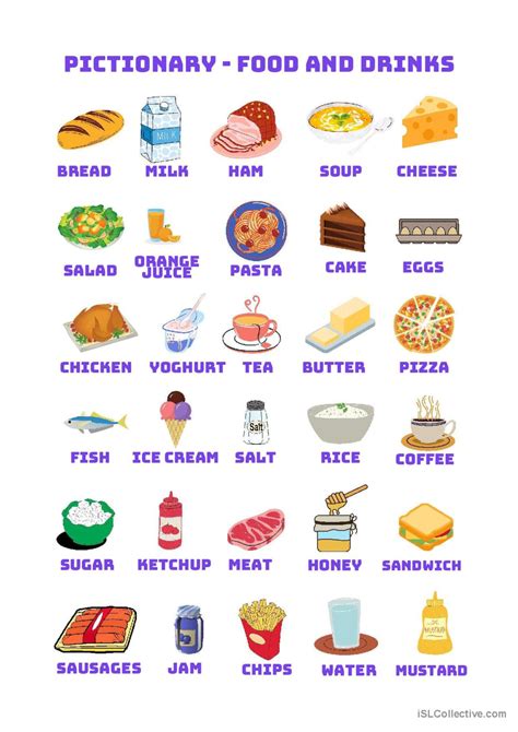 Pictionary Food And Drinks English Esl Worksheets Pdf And Doc