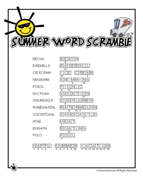 Summer Word Scramble Answer Key Woo Jr Kids Activities