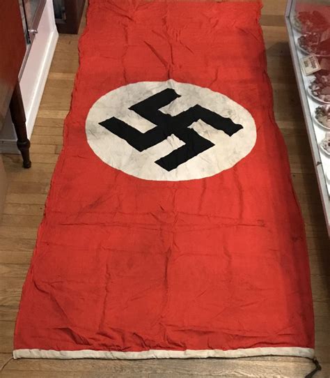 Original Large Wwii Era German Nsdap Nazi Flag With Metal Hook Brought