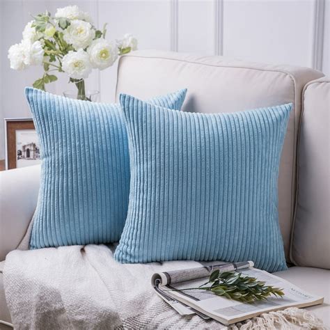 soft corduroy striped velvet series decorative throw pillow 18 x 18 light blue 2 pack