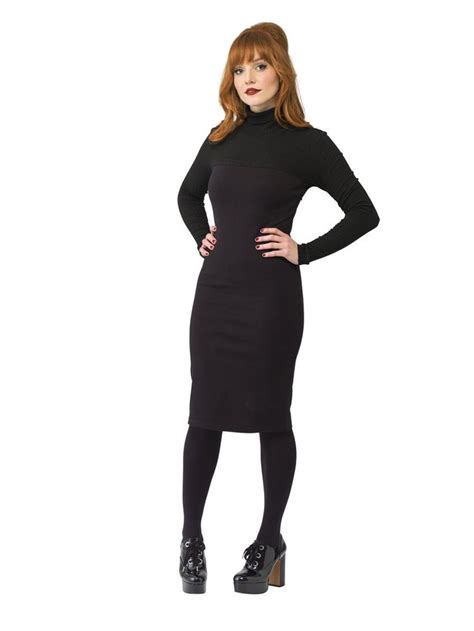 Black Long Sleeve Midi Wiggle Dress With Turtleneck Mod Fashion Dresses Fashion Dresses