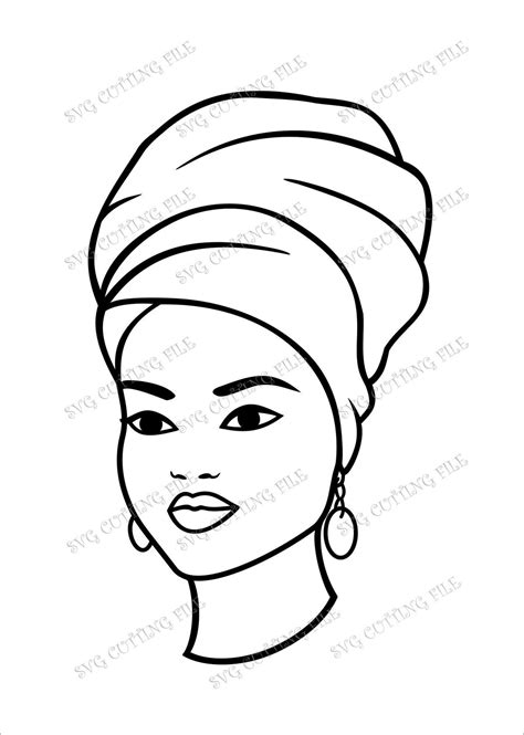 Black Woman Face With Turban Outline Svg Black Girl With Etsy