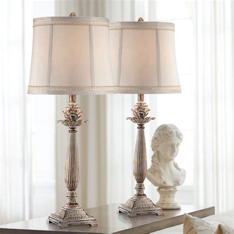 Regency Hill Shabby Chic Table Lamps Set Of 2 Antique White Washed