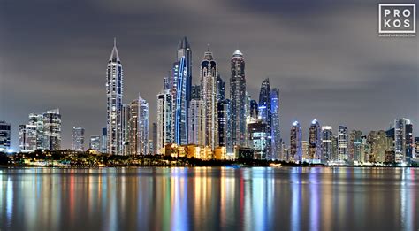 Panoramic Skyline Of Dubai Marina At Night High Definition Photo By
