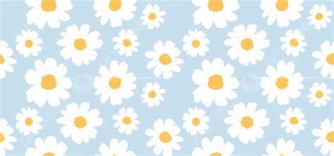 Hand Drawn Daisies Flower Seamless Pattern Illustration Background