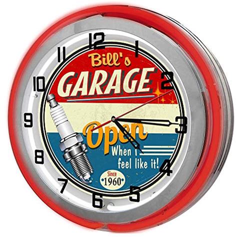 Redeye Laserworks Personalized Vintage Red Neon Light Garage Clock From