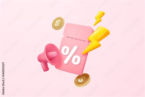 3d Coupon Icon With Megaphone Speaker For Sales And Shopping Online