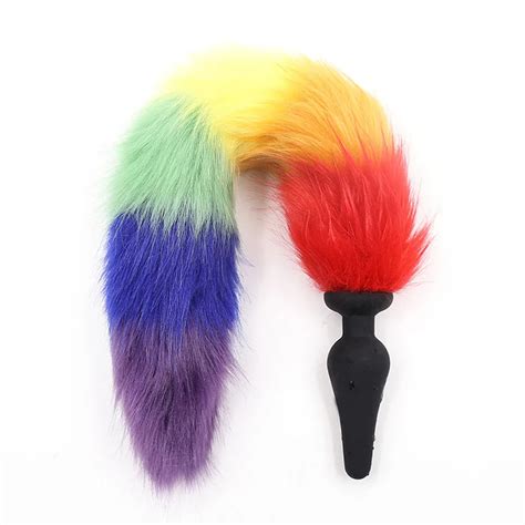 Long Rainbow Fox Tail Anal Butt Plug Role Play Adult Sex Toys Erotic