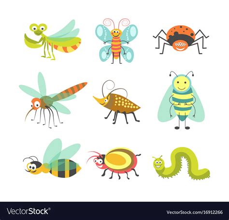 Funny Cartoon Insects And Bugs Isolated Royalty Free Vector