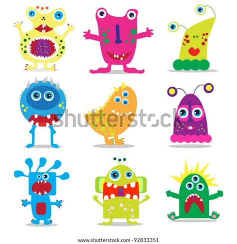 Set Of Cute Cartoon Monsters Vector Illustration