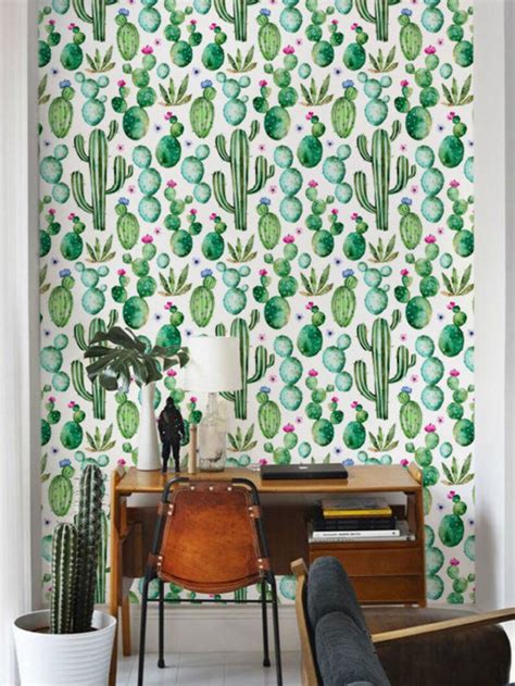 Cactus Print Wallpaper Watercolour Jungle Removable Etsy