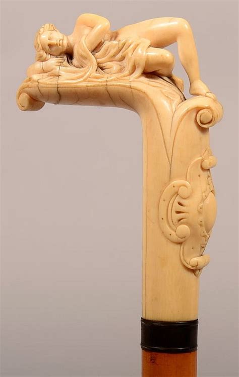 Victorian Semi Nude Carved Ivory Cane Gracefully Carved Reclining