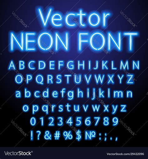 Blue Retro Neon Font Luminous Letter Glow Effect Vector Image