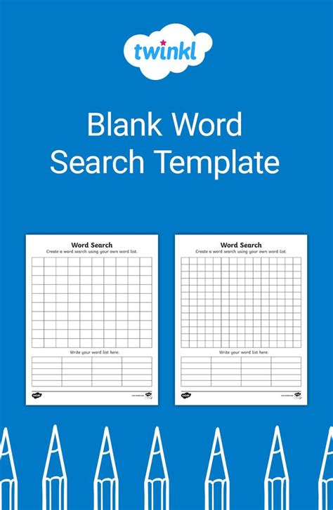 Blank Word Search Template With Rows Of Pencils