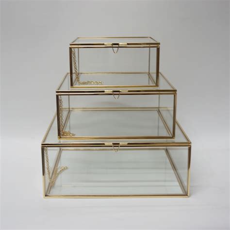 [usd 16 88] Europe And The United States Plating Gold Classic Square Glass Box Jewelry Box