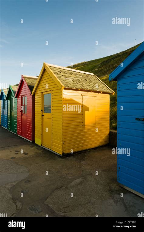 Beach Huts Whitby North Yorkshire England Stock Photo Alamy