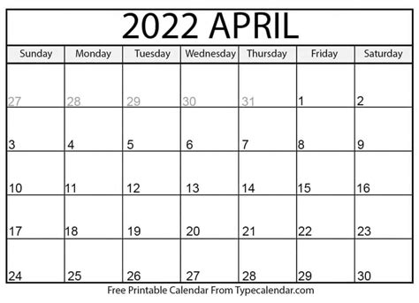 April 2022 Printable Blank Calendar 20 April 2022 Calendar Printable