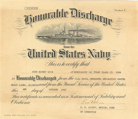Lot Detail 1945 Johnny Mize Us Navy Honorable Discharge Certificate