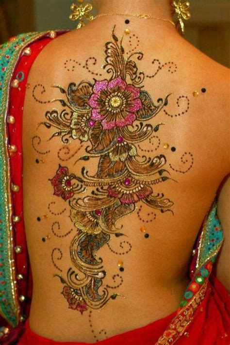 Henna Style Back Piece With Color Tattoos Henna Tattoo Body Art Tattoos