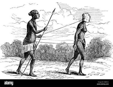 Slavery African Slaver With A Dicplaced Female Slave Wood Engraving