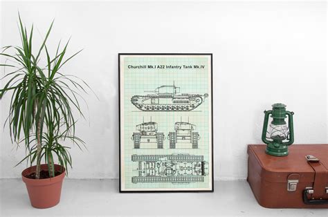 Churchill Wwii Tank Blueprint Poster Military Ts Etsy