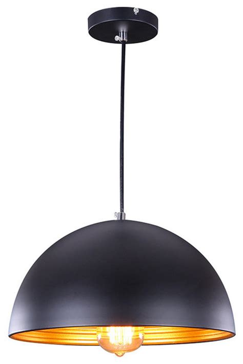 Retro Industrial Style Pendant Light With Matte Black Dome Shade