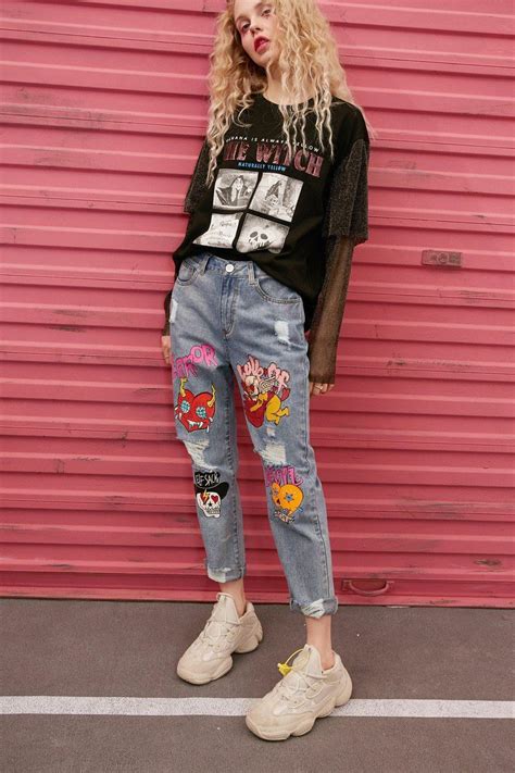 Blue Solid Graphic Ripped Daily Denim Trousers Cosmique Studio