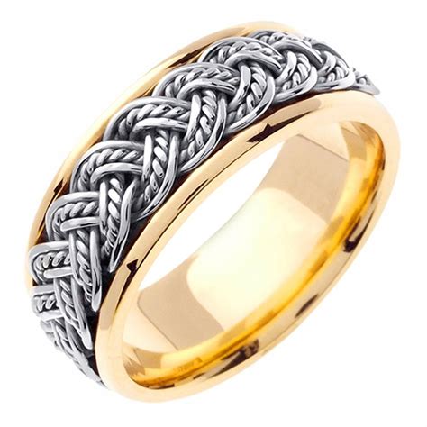 8mm 14k Two Tone Gold Braided Rope Comfort Fit Wedding Band Available